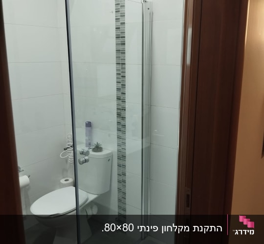 מקלחון זכוכית בחדר אמבטיה עם שירותים